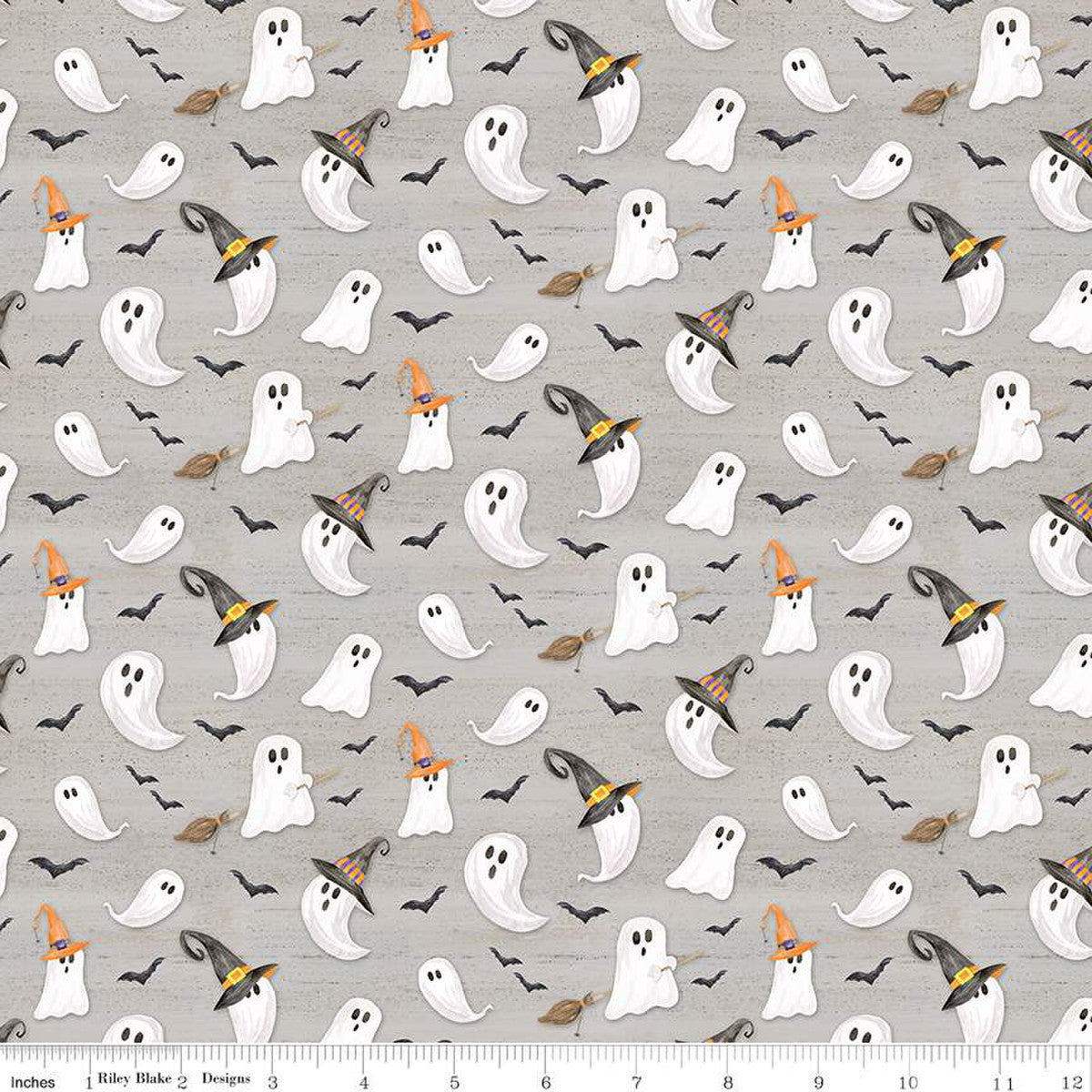 Monthly Placemats October Ghosts Gray by the yard
