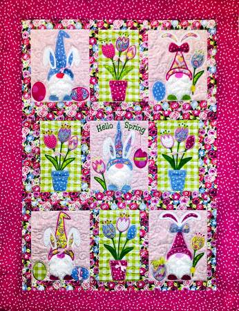 Hello Spring Bunny Gnome Quilt and Garden Flag # HQE-01